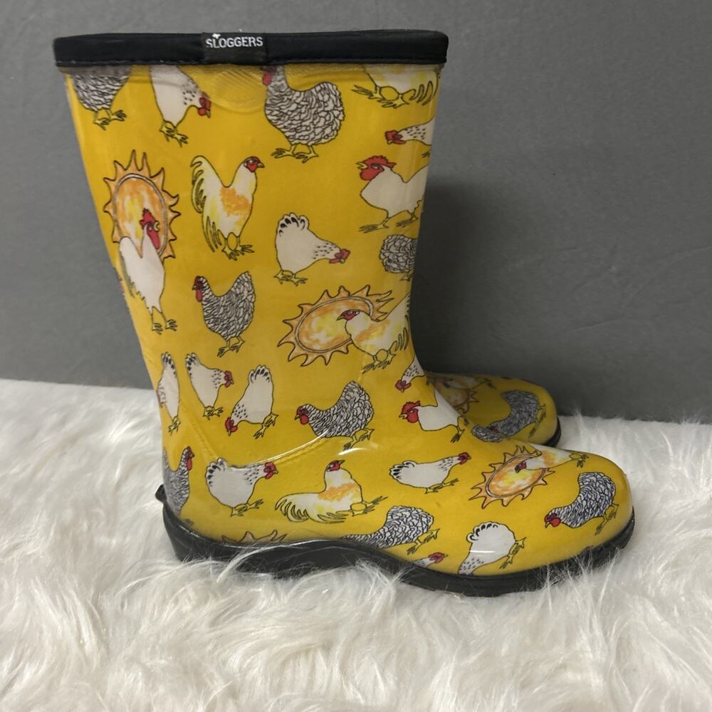 Sloggers Women's Rain & Garden Boots US 8 Chickens Daffodil Yellow Cottagecore - Picture 3 of 5